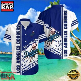 MLB Los Angeles Dodgers Splash White Stripe Aloha Shirt Fresh Blue Waves
