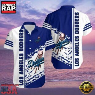 MLB Los Angeles Dodgers Splash White Stripe Aloha Shirt Fresh Blue Waves