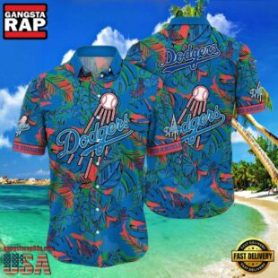 MLB Los Angeles Dodgers Tropic Pitch Style Hot Trending Summer Hawaiian Shirt Lively Green Foliage