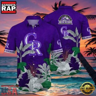 MLB Majestic Purple Foliage - Colorado Rockies Tropical Aloha Shirt