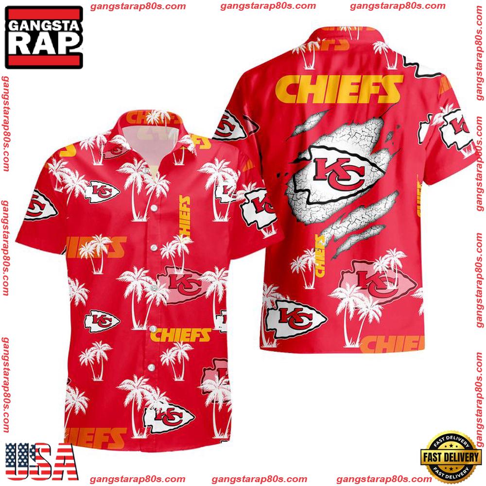 NFL Kansas City Chiefs Palm Tree Pattern Hawaii Shirt, NFL Aloha Shirts NFL Kansas City Chiefs Palm Tree Pattern Hawaii Shirt, NFL Aloha Shirts