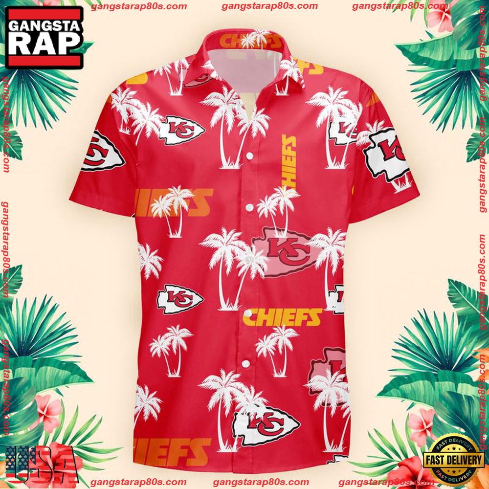 NFL Kansas City Chiefs Palm Tree Pattern Hawaii Shirt, NFL Aloha Shirts NFL Kansas City Chiefs Palm Tree Pattern Hawaii Shirt, NFL Aloha Shirts