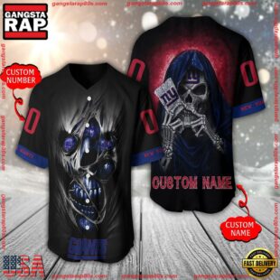 Personalized Name And Number New York Giants NFL Team Skull Death Baseball Jersey Shirt