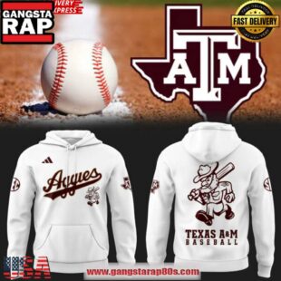 Texas A&M Aggies Baseball 2025 White All Over Print Hoodie