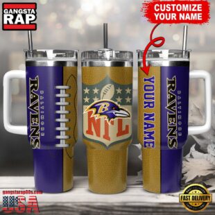 Custom Name Baltimore Ravens NFL Football Logo Tumbler 40oz With Handle