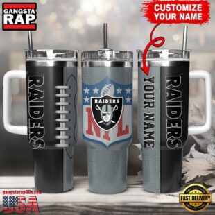 Custom Name Las Vegas Raiders NFL Football Logo Tumbler 40oz With Handle