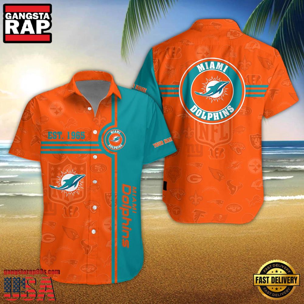 NFL Miami Dolphins Logo Team Custom Name New Design Hawaiian Shirt NFL Miami Dolphins Logo Team Custom Name New Design Hawaiian Shirt