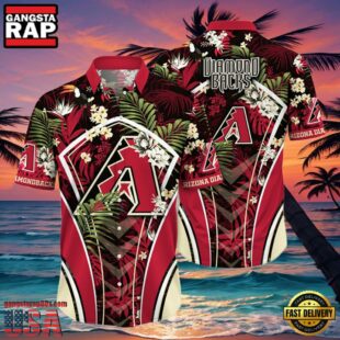 MLB Arizona Diamondbacks Flower Tropical Aloha Hawaiian Button Down Shirt