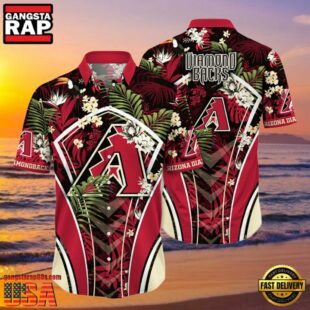 MLB Arizona Diamondbacks Flower Tropical Aloha Hawaiian Button Down Shirt