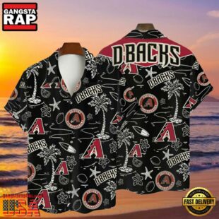 MLB Arizona Diamondbacks Tropical Palms Black Aloha Hawaiian Shirt