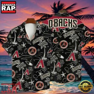 MLB Arizona Diamondbacks Tropical Palms Black Aloha Hawaiian Shirt