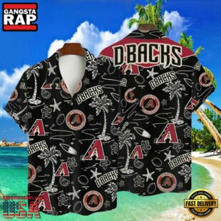 MLB Arizona Diamondbacks Tropical Palms Black Aloha Hawaiian Shirt