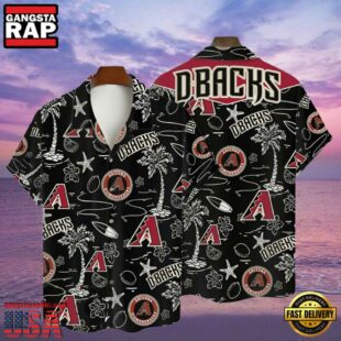 MLB Arizona Diamondbacks Tropical Palms Black Aloha Hawaiian Shirt
