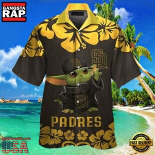 MLB Baby Yoda Hibicus San Diego Padres Aloha Hawaiian Shirt, Padres Gifts for Fan