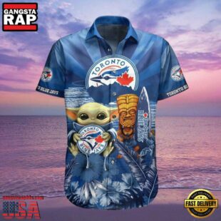 MLB Baby Yoda Toronto Blue Jays Aloha Hawaiian Shirt, Surfboard Tiki Tropical Flower Gifts for Fan