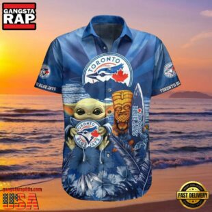 MLB Baby Yoda Toronto Blue Jays Aloha Hawaiian Shirt, Surfboard Tiki Tropical Flower Gifts for Fan