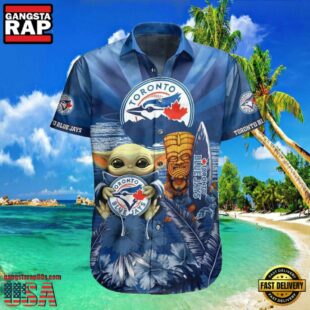MLB Baby Yoda Toronto Blue Jays Aloha Hawaiian Shirt, Surfboard Tiki Tropical Flower Gifts for Fan