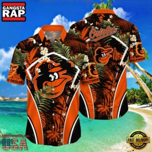 MLB Baltimore Orioles Flower Tropical Aloha Hawaiian Button Down Shirt