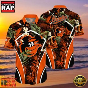 MLB Baltimore Orioles Flower Tropical Aloha Hawaiian Button Down Shirt
