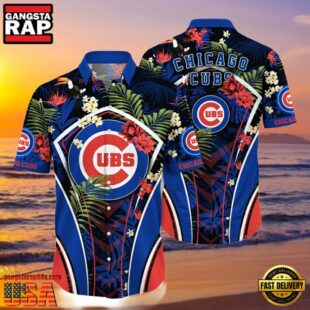 MLB Chicago Cubs Flower Tropical Aloha Hawaiian Button Down Shirt