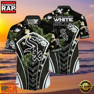 MLB Chicago White Sox Flower Tropical Aloha Hawaiian Button Down Shirt