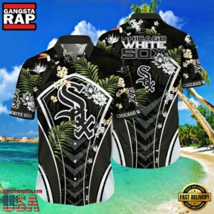 MLB Chicago White Sox Flower Tropical Aloha Hawaiian Button Down Shirt