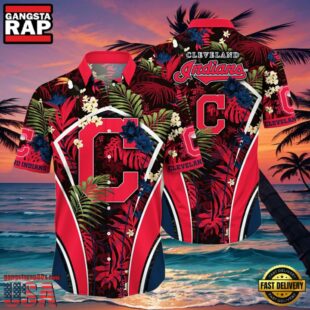 MLB Cleveland Indians Flower Tropical Hot Summer Hawaiian Button Down Shirt