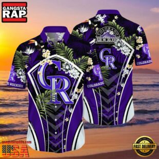 MLB Colorado Rockies Flower Tropical Hot Summer Hawaiian Button Down Shirt