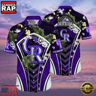 MLB Colorado Rockies Flower Tropical Hot Summer Hawaiian Button Down Shirt