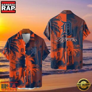 MLB Detroit Tigers Tropical Palm Trees Aloha Hawaiian Shirt