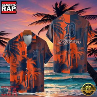 MLB Detroit Tigers Tropical Palm Trees Aloha Hawaiian Shirt