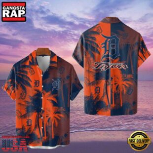 MLB Detroit Tigers Tropical Palm Trees Aloha Hawaiian Shirt
