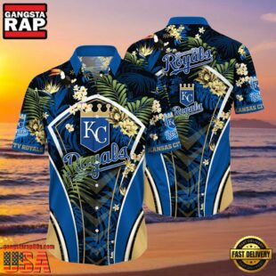 MLB Kansas City Royals Flower Tropical Hot Summer Hawaiian Button Down Shirt