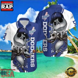 MLB LA Dodgers With Jack Skellington And Zero Graphic Aloha Hawaiian Shirt.jpg 1Group