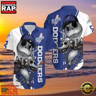 MLB LA Dodgers With Jack Skellington And Zero Graphic Aloha Hawaiian Shirt.jpg 1Group