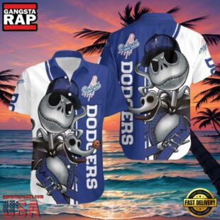 MLB LA Dodgers With Jack Skellington And Zero Graphic Aloha Hawaiian Shirt.jpg 1Group