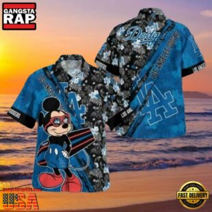 MLB LA Dodgers With Mickey Mouse And Tropical Flowers Aloha Hawaiian Shirt.jpg 1Group