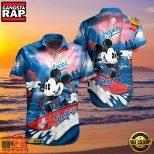 MLB LA Dodgers With Surfing Mickey Graphic Aloha Hawaiian Shirt.jpg 1Group