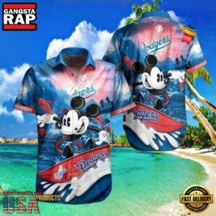 MLB LA Dodgers With Surfing Mickey Graphic Aloha Hawaiian Shirt.jpg 1Group