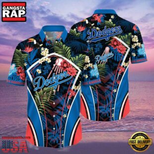 MLB Los Angeles Dodgers Flower Tropical Hot Summer Hawaiian Button Down Shirt