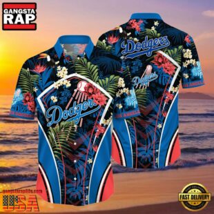 MLB Los Angeles Dodgers Flower Tropical Hot Summer Hawaiian Button Down Shirt