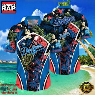 MLB Los Angeles Dodgers Flower Tropical Hot Summer Hawaiian Button Down Shirt