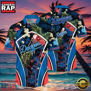 MLB Los Angeles Dodgers Flower Tropical Hot Summer Hawaiian Button Down Shirt