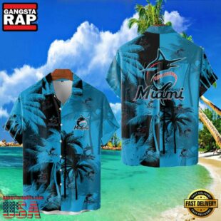 MLB Miami Marlins Tropical Palm Trees Aloha Hawaiian Shirt