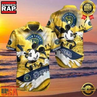 MLB Milwaukee Brewers Tropical Aloha Hawaiian Shirt Featuring Mickey Surfing.jpg 1Group