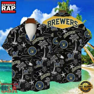 MLB Milwaukee Brewers Tropical Palm Trees Hot Summer Hawaiian Shirt