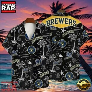 MLB Milwaukee Brewers Tropical Palm Trees Hot Summer Hawaiian Shirt