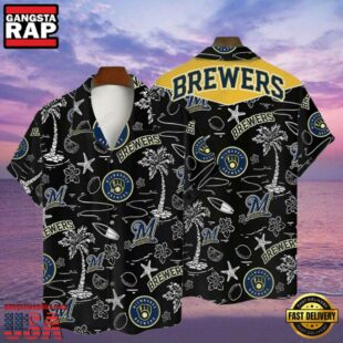 MLB Milwaukee Brewers Tropical Palm Trees Hot Summer Hawaiian Shirt