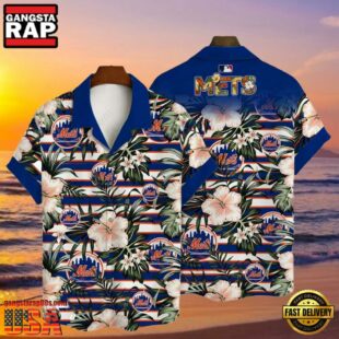MLB New York Mets Flower Tropical Hot Summer Hawaiian Button Down Shirt
