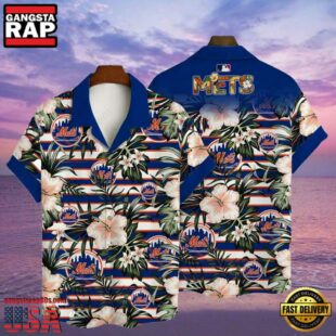 MLB New York Mets Flower Tropical Hot Summer Hawaiian Button Down Shirt
